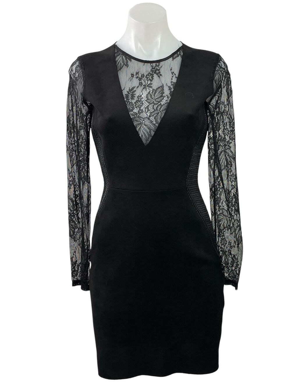 Zara Womens Black Floral Lace Mesh Long Sleeve Zip Mini Sheath Dress Size S